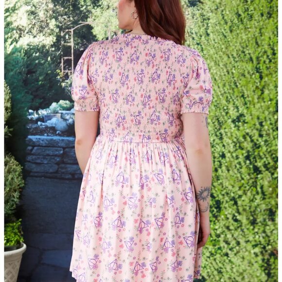 NWOT Her Universe Harry Potter Deathly Hallows Floral Allover Print Smock Dress - Picture 2 of 8